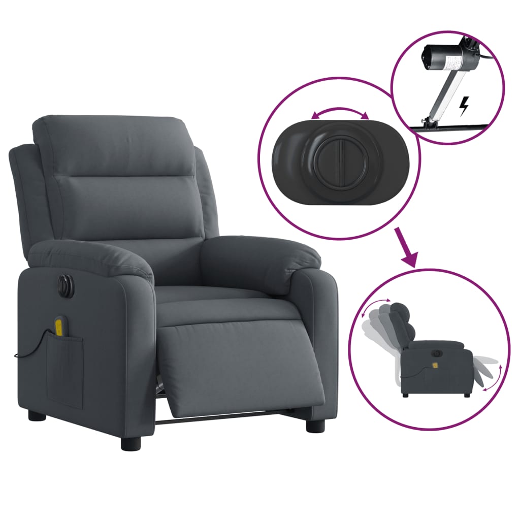 Massagestoel elektrisch verstelbaar fluweel donkergrijs is nu te koop bij PeponiXL, paradijselijk wonen!