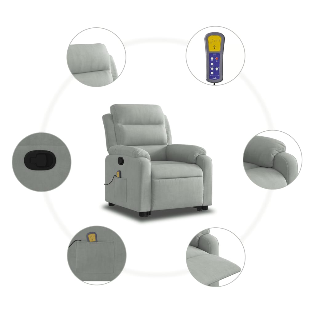 Sta-op-massagestoel verstelbaar fluweel lichtgrijs is nu te koop bij PeponiXL, paradijselijk wonen!