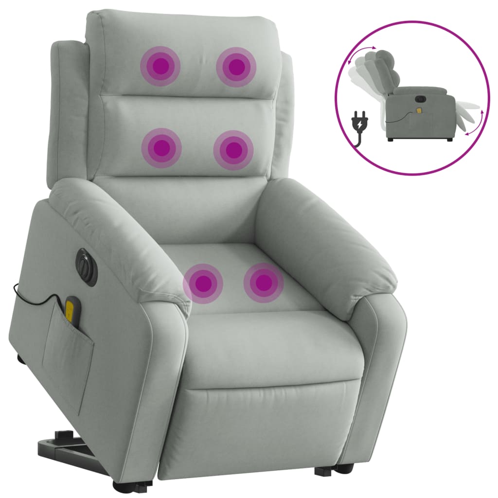 Sta-op-massagestoel elektrisch verstelbaar fluweel lichtgrijs is nu te koop bij PeponiXL, paradijselijk wonen!