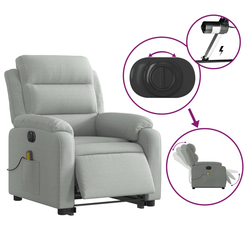 Sta-op-massagestoel elektrisch verstelbaar fluweel lichtgrijs is nu te koop bij PeponiXL, paradijselijk wonen!