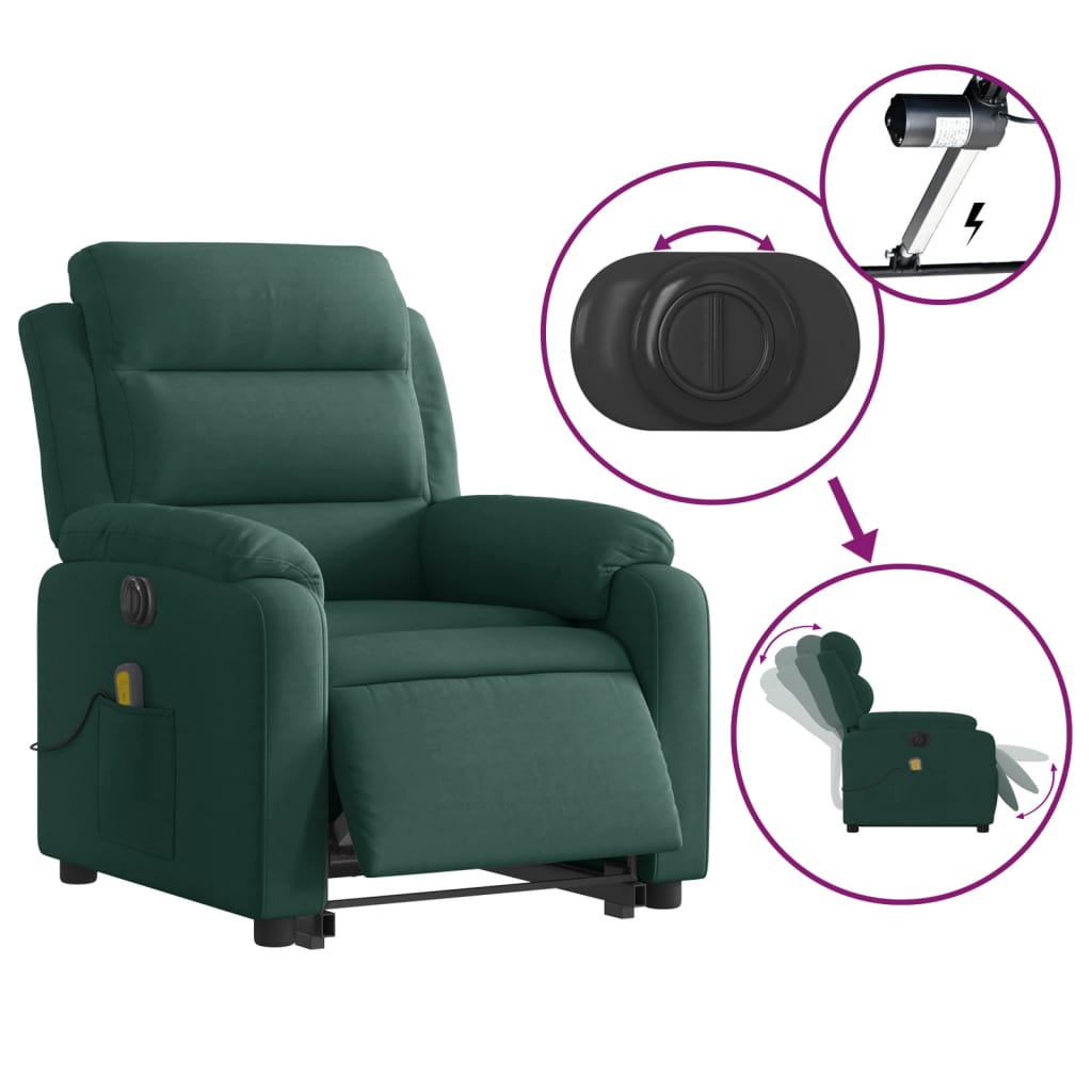 Sta-op-massagestoel elektrisch verstelbaar fluweel donkergroen is nu te koop bij PeponiXL, paradijselijk wonen!