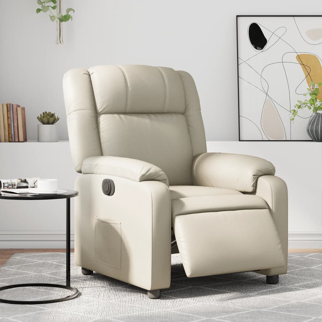 Fauteuil elektrisch verstelbaar kunstleer crèmekleurig is nu te koop bij PeponiXL, paradijselijk wonen!