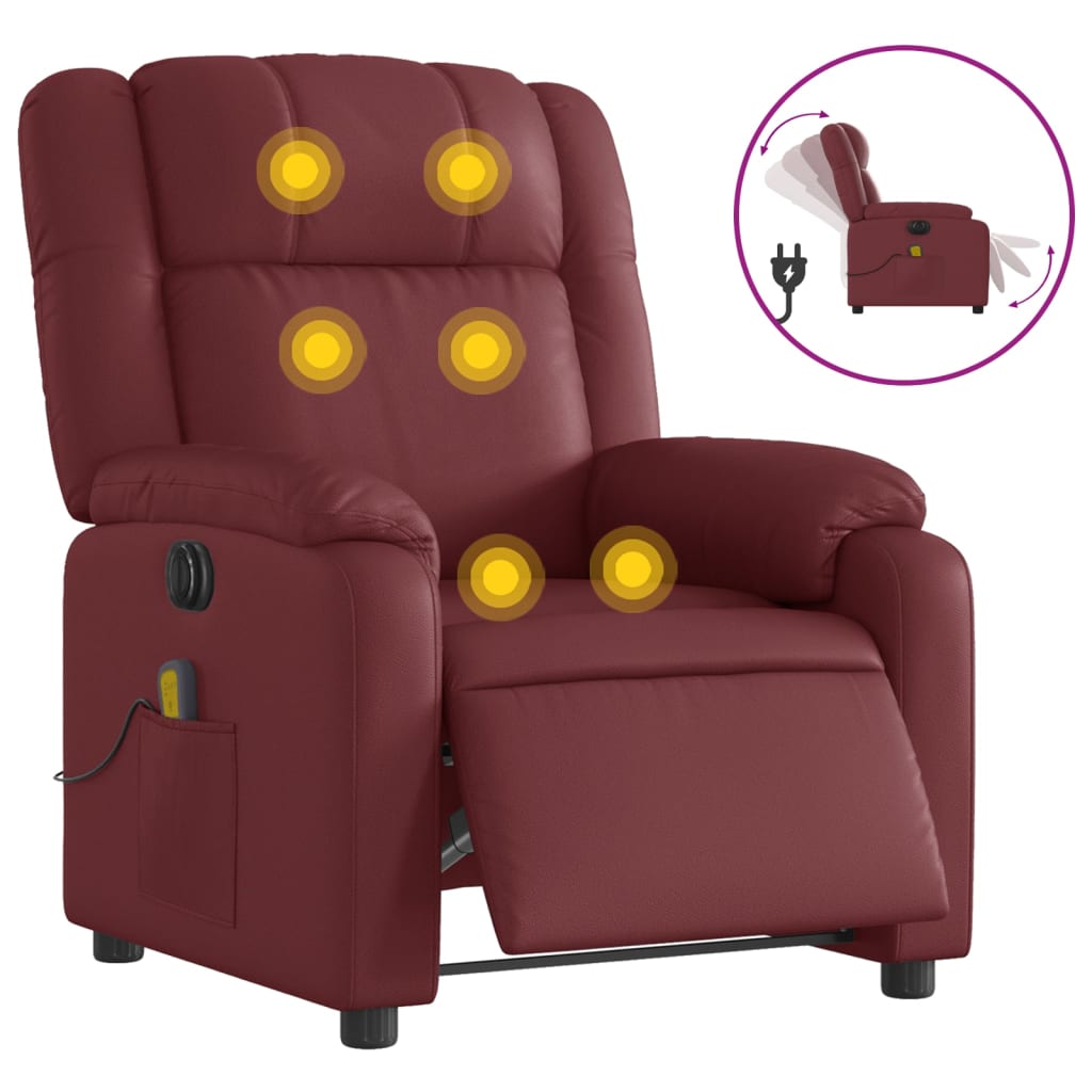 Massagestoel verstelbaar elektrisch kunstleer wijnrood is nu te koop bij PeponiXL, paradijselijk wonen!