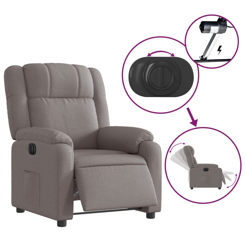 Fauteuil verstelbaar elektrisch stof taupe is nu te koop bij PeponiXL, paradijselijk wonen!