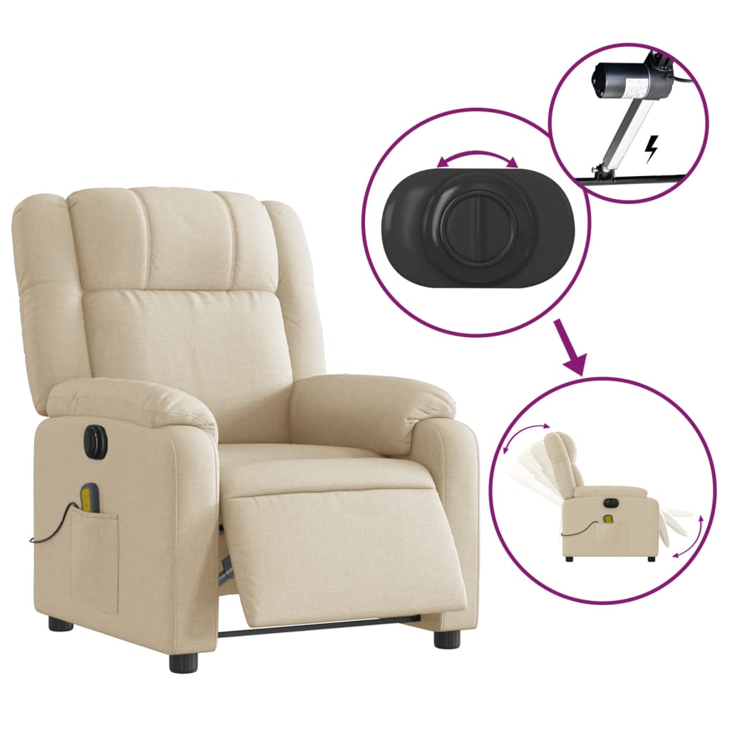 Massagestoel elektrisch verstelbaar stof crèmekleurig is nu te koop bij PeponiXL, paradijselijk wonen!