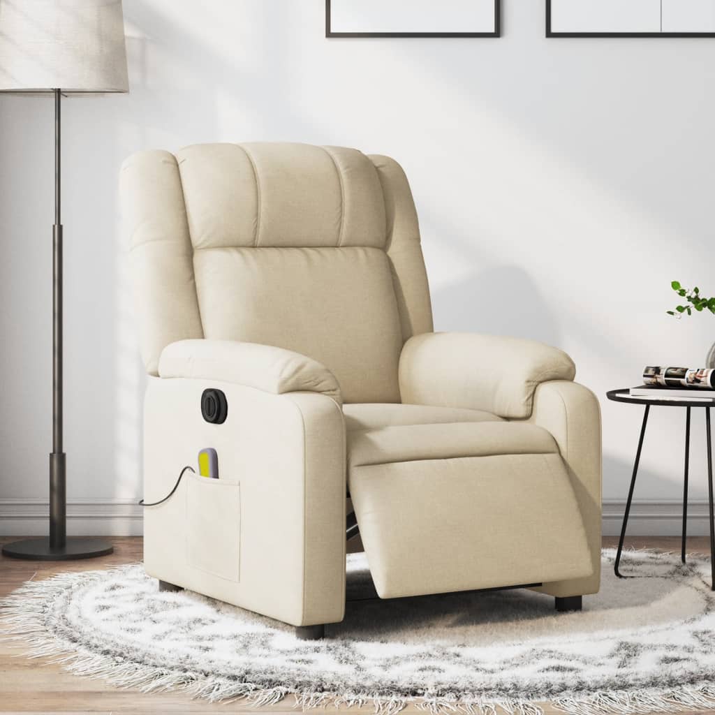 Massagestoel elektrisch verstelbaar stof crèmekleurig is nu te koop bij PeponiXL, paradijselijk wonen!