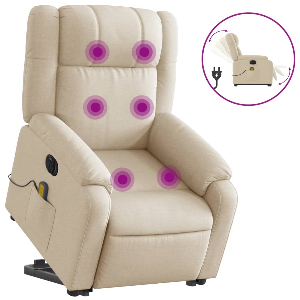 Sta-op-massagestoel elektrisch verstelbaar stof crèmekleurig is nu te koop bij PeponiXL, paradijselijk wonen!