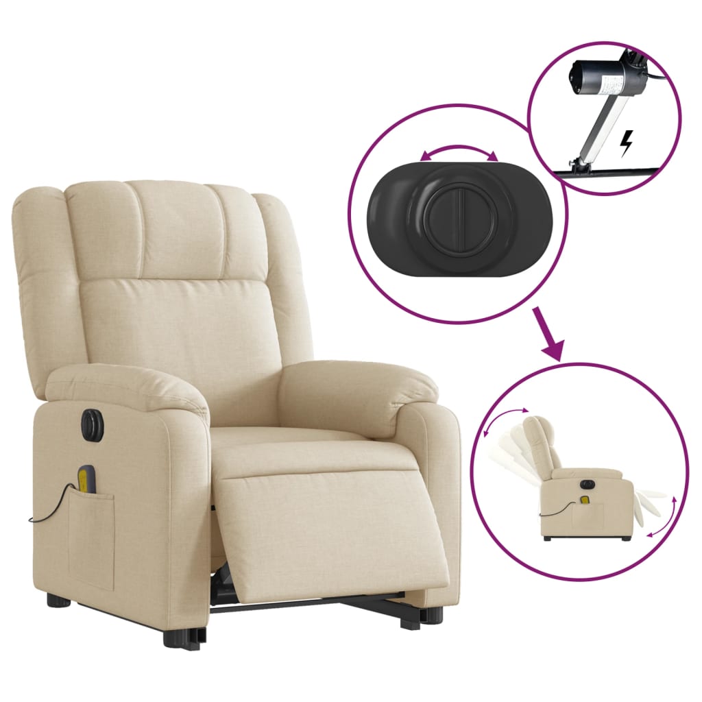 Sta-op-massagestoel elektrisch verstelbaar stof crèmekleurig is nu te koop bij PeponiXL, paradijselijk wonen!