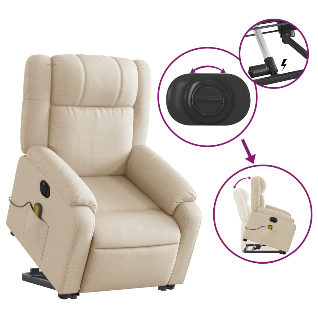 Sta-op-massagestoel elektrisch verstelbaar stof crèmekleurig is nu te koop bij PeponiXL, paradijselijk wonen!
