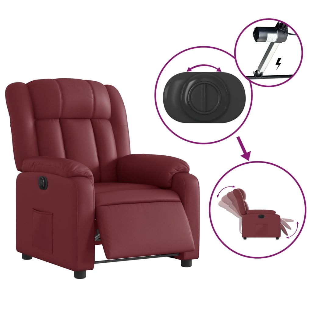 Fauteuil verstelbaar elektrisch kunstleer wijnrood is nu te koop bij PeponiXL, paradijselijk wonen!