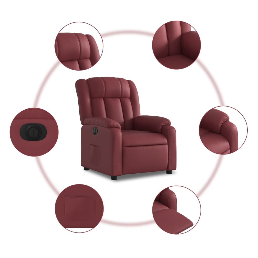 Fauteuil verstelbaar elektrisch kunstleer wijnrood is nu te koop bij PeponiXL, paradijselijk wonen!