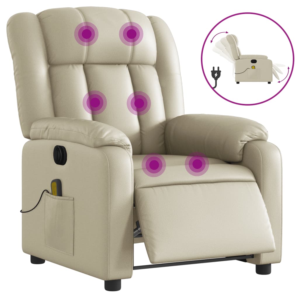 Massagestoel verstelbaar elektrisch kunstleer crèmekleurig is nu te koop bij PeponiXL, paradijselijk wonen!