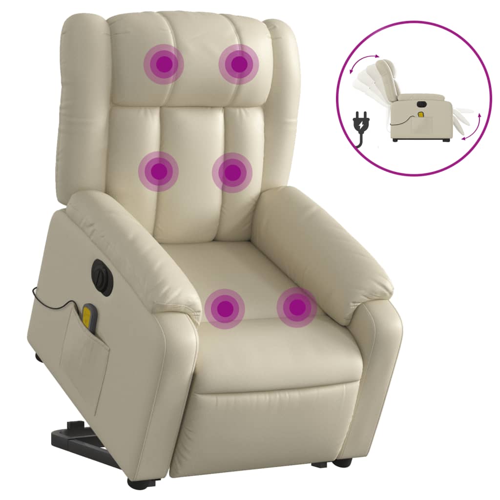 Sta-op-massagestoel elektrisch kunstleer crèmekleurig is nu te koop bij PeponiXL, paradijselijk wonen!