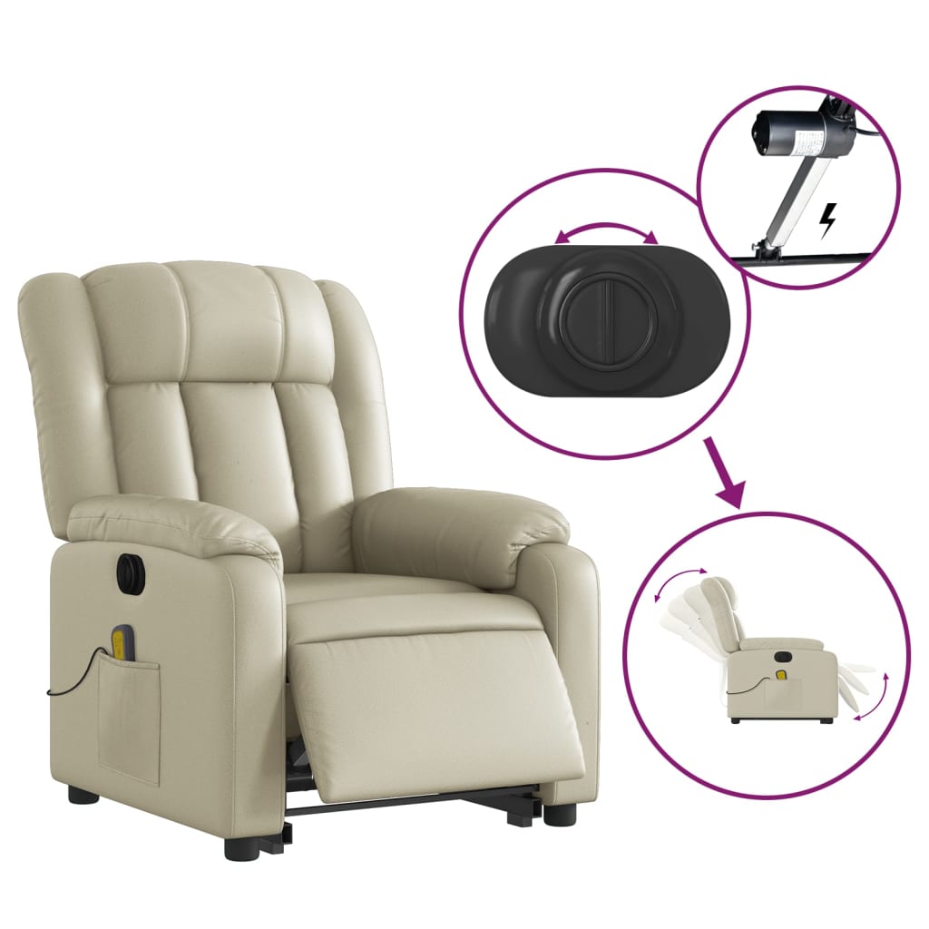 Sta-op-massagestoel elektrisch kunstleer crèmekleurig is nu te koop bij PeponiXL, paradijselijk wonen!