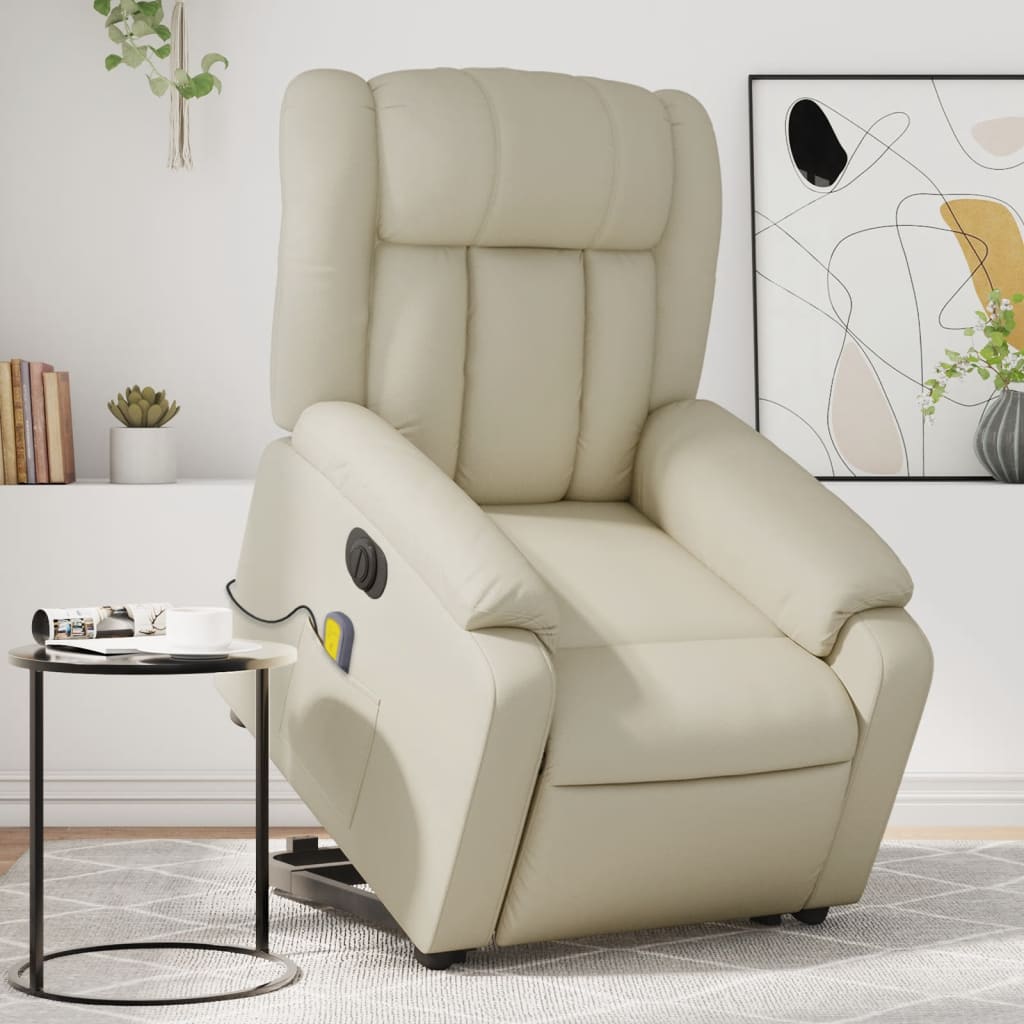Sta-op-massagestoel elektrisch kunstleer crèmekleurig is nu te koop bij PeponiXL, paradijselijk wonen!