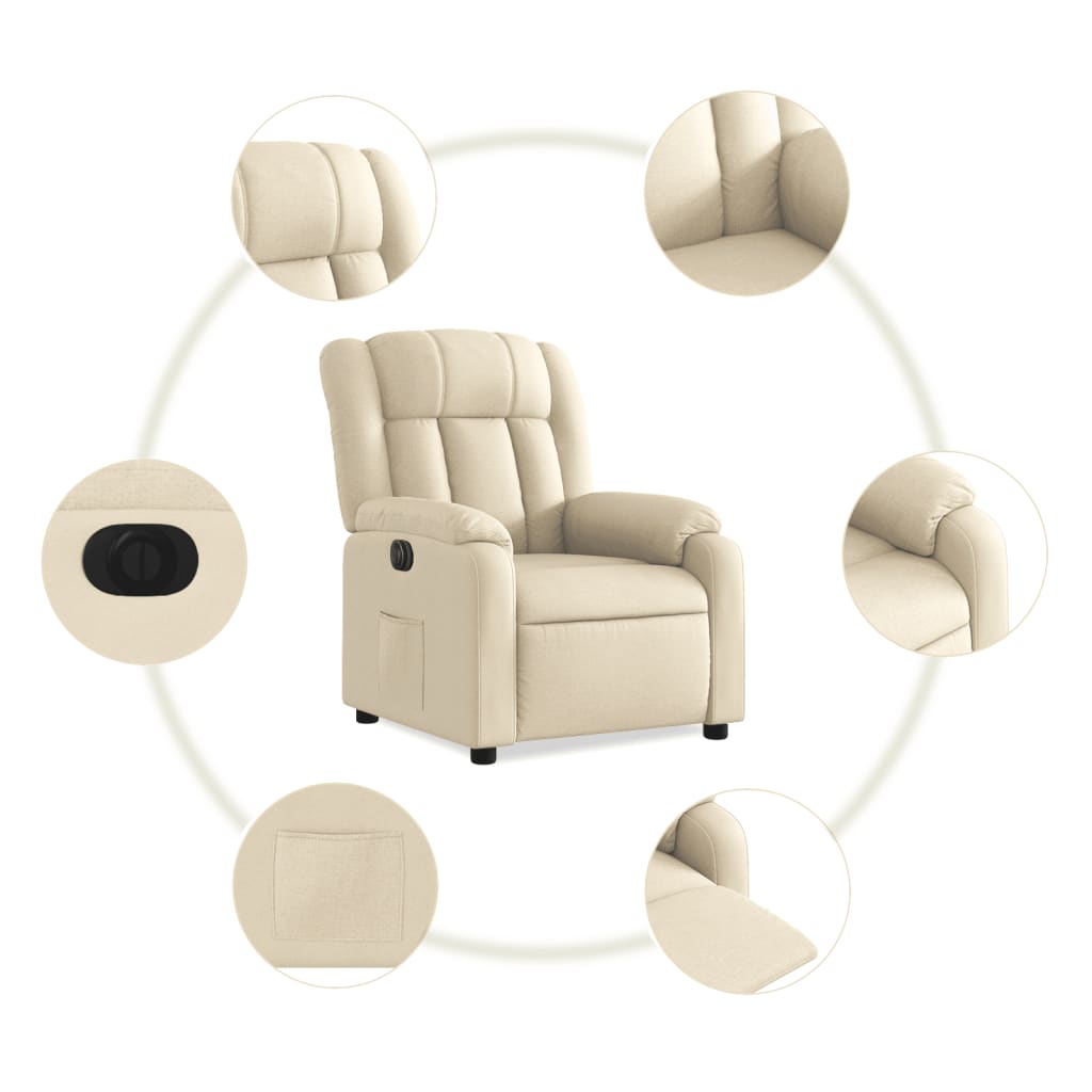 Fauteuil verstelbaar elektrisch stof crèmekleurig is nu te koop bij PeponiXL, paradijselijk wonen!