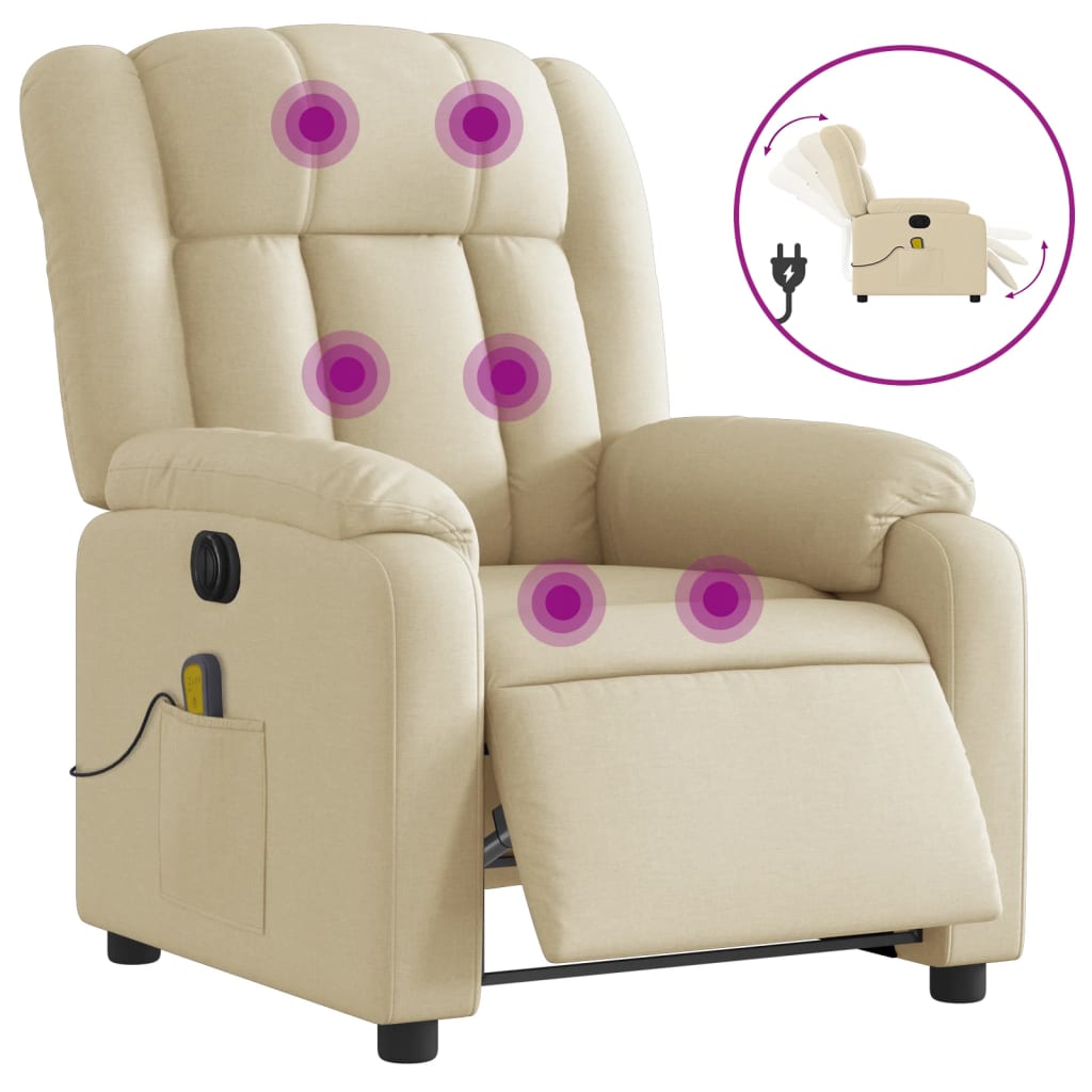 Massagestoel elektrisch verstelbaar stof crèmekleurig is nu te koop bij PeponiXL, paradijselijk wonen!