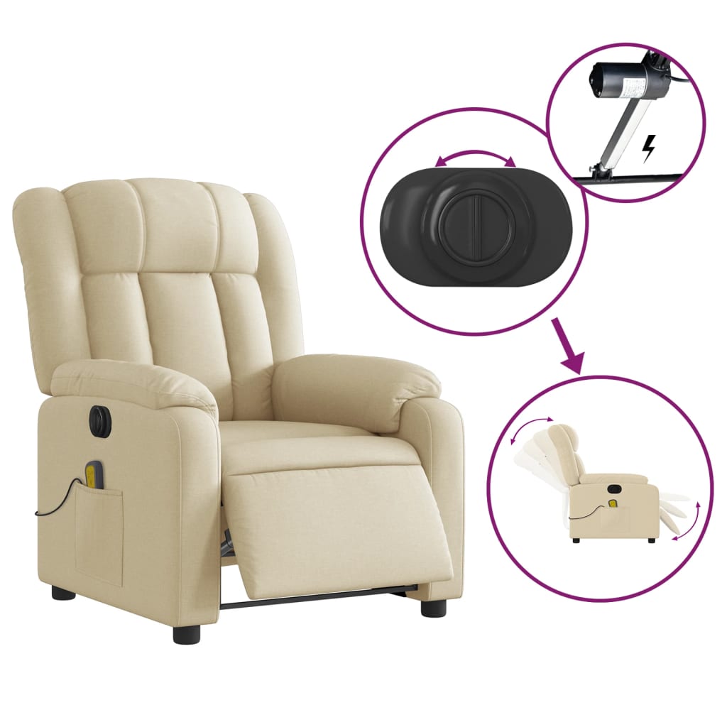 Massagestoel elektrisch verstelbaar stof crèmekleurig is nu te koop bij PeponiXL, paradijselijk wonen!