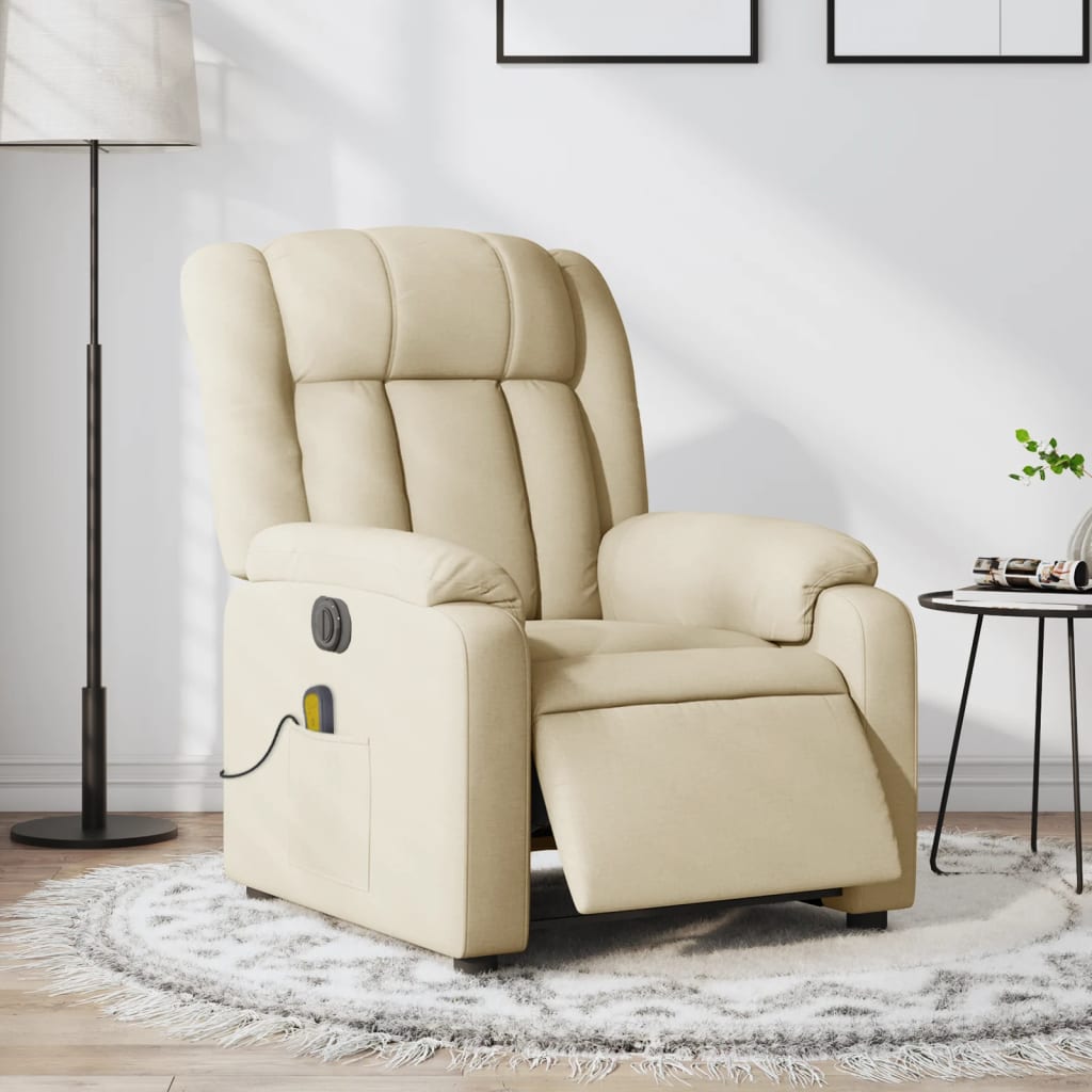 Massagestoel elektrisch verstelbaar stof crèmekleurig is nu te koop bij PeponiXL, paradijselijk wonen!
