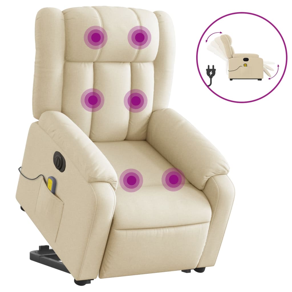Sta-op-massagestoel elektrisch verstelbaar stof crèmekleurig is nu te koop bij PeponiXL, paradijselijk wonen!