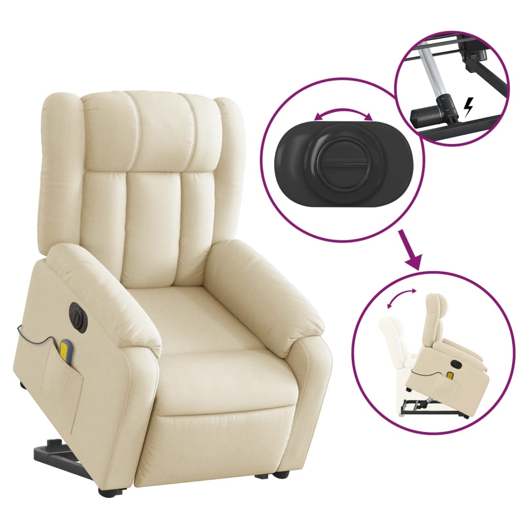 Sta-op-massagestoel elektrisch verstelbaar stof crèmekleurig is nu te koop bij PeponiXL, paradijselijk wonen!
