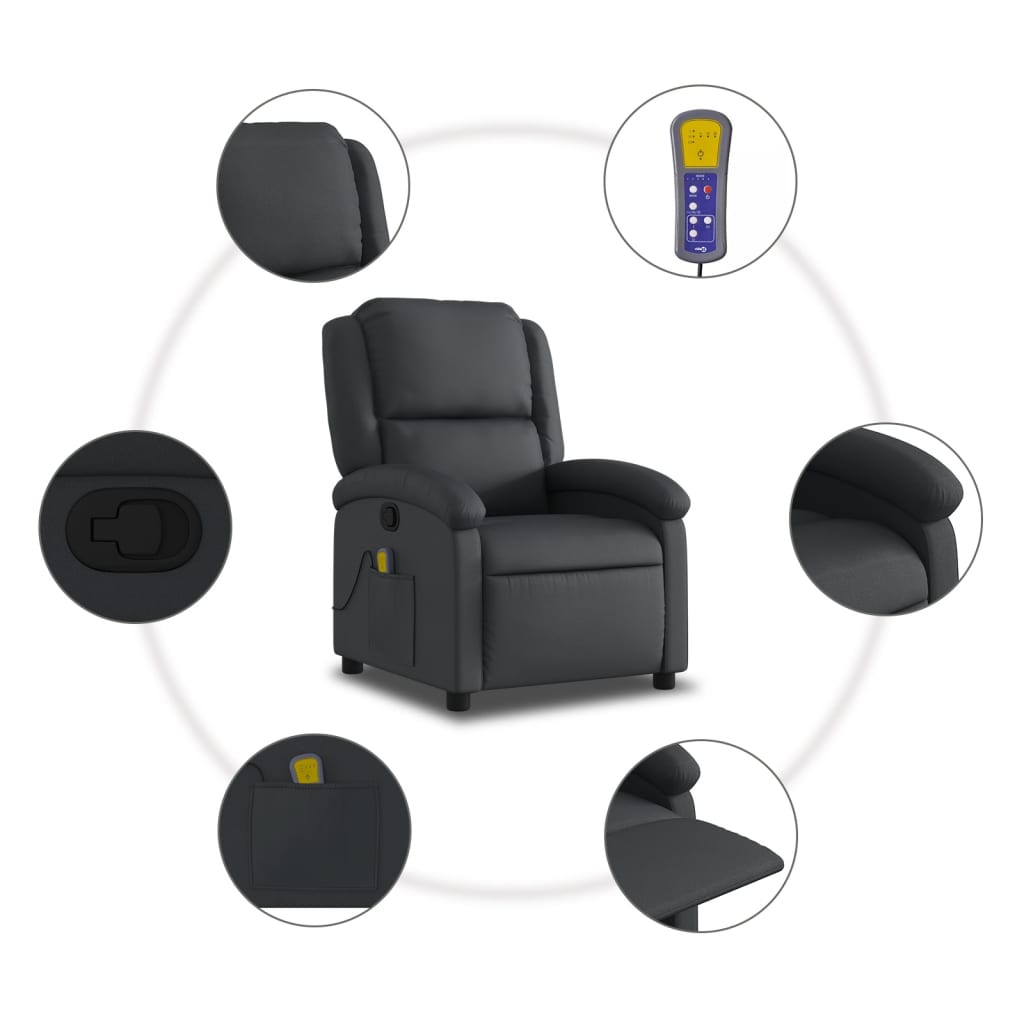 Massagestoel van echt leer, zwart is nu te koop bij PeponiXL, paradijselijk wonen!
