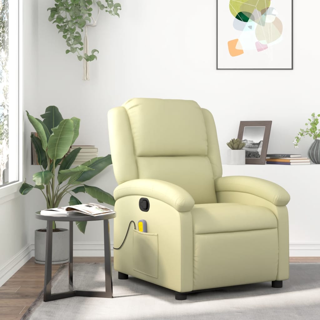 Massagestoel van echt leer, crèmekleurig is nu te koop bij PeponiXL, paradijselijk wonen!