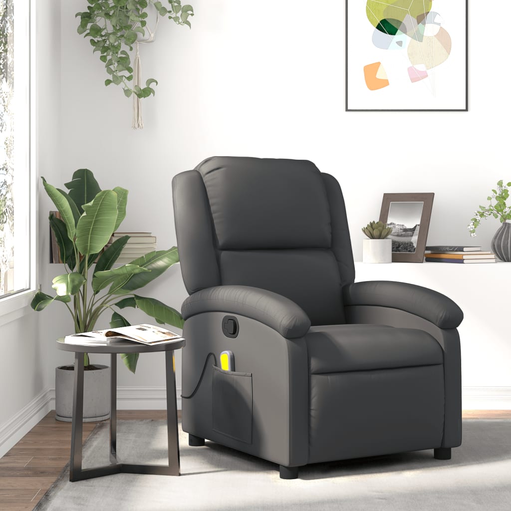 Massagestoel van echt leer, grijs is nu te koop bij PeponiXL, paradijselijk wonen!