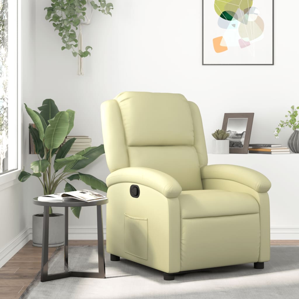 Relaxfauteuil crèmekleurig echt leer is nu te koop bij PeponiXL, paradijselijk wonen!