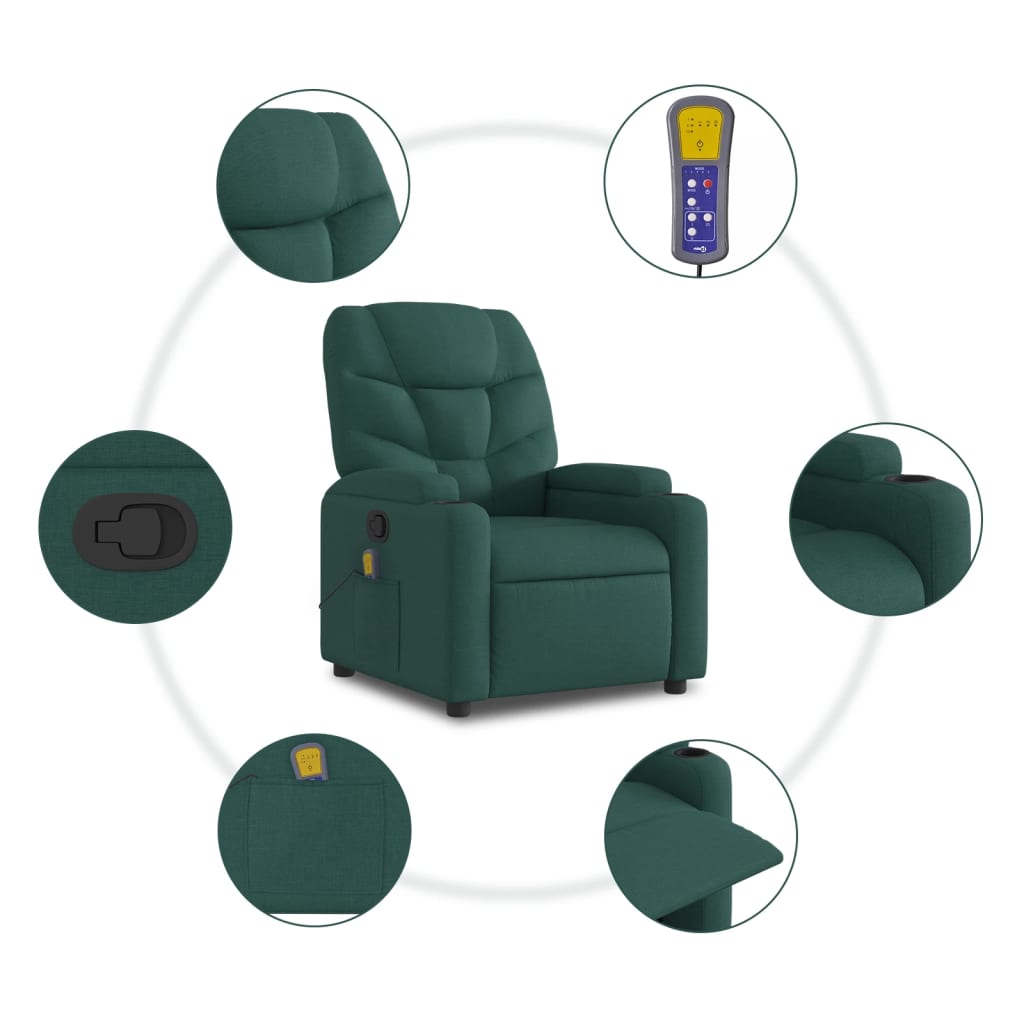 Massagestoel met donkergroene stof is nu te koop bij PeponiXL, paradijselijk wonen!