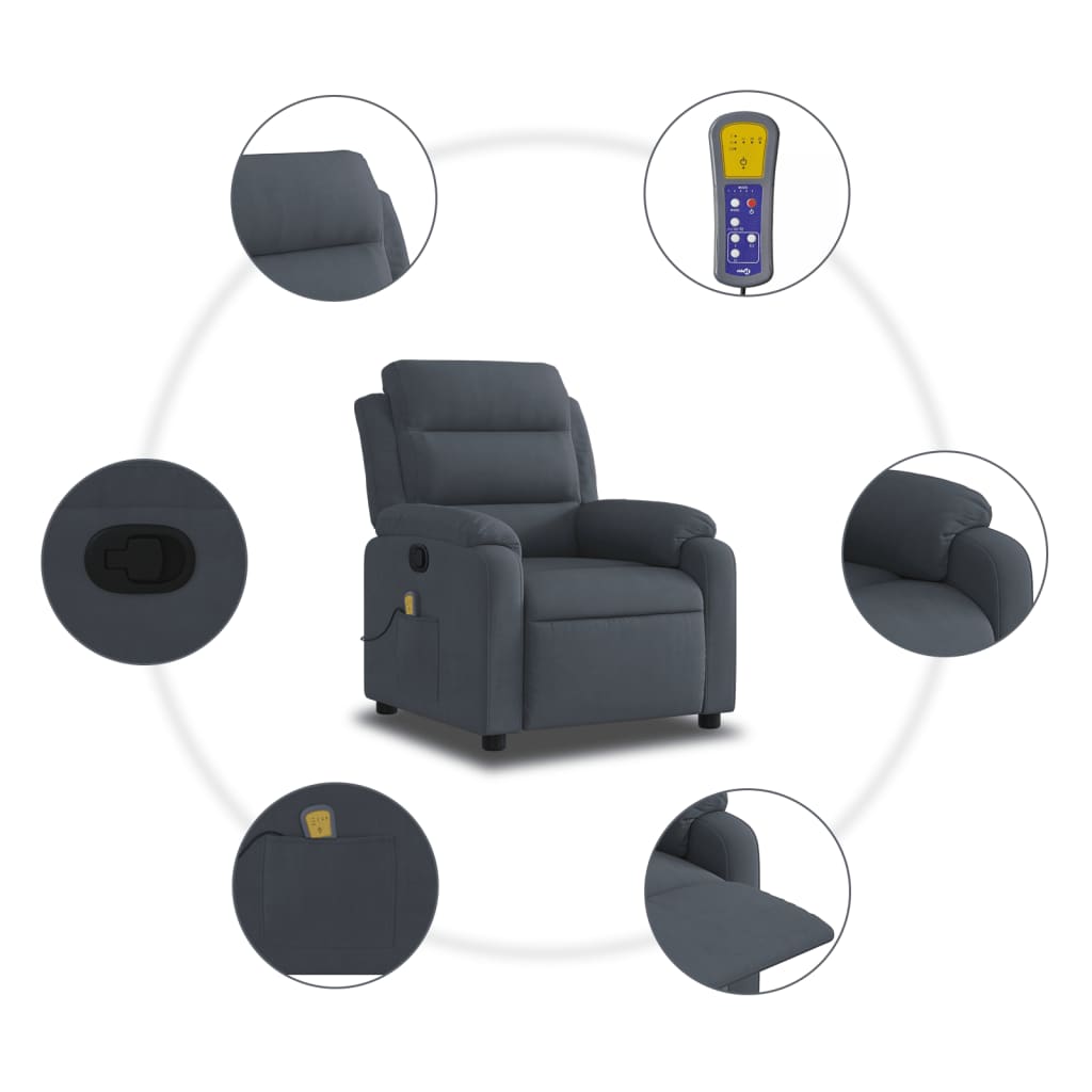 Massagestoel in donkergrijs fluweel is nu te koop bij PeponiXL, paradijselijk wonen!