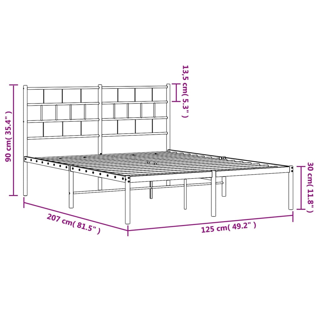 Bedframe met hoofdbord metaal zwart 120x200 cm is nu te koop bij PeponiXL, paradijselijk wonen!