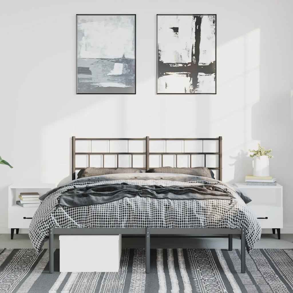 Bedframe met hoofdbord metaal zwart 150x200 cm is nu te koop bij PeponiXL, paradijselijk wonen!