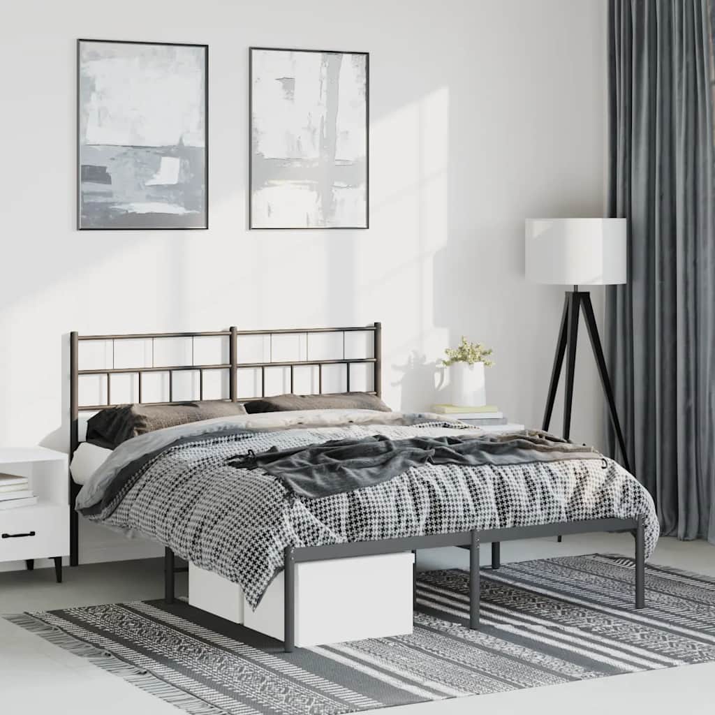 Bedframe met hoofdbord metaal zwart 150x200 cm is nu te koop bij PeponiXL, paradijselijk wonen!