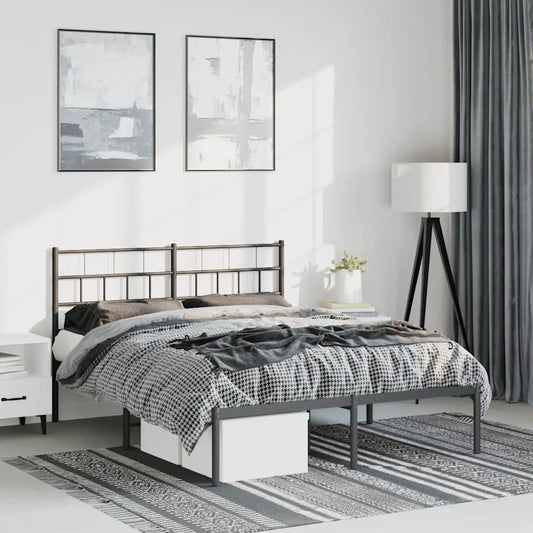 Bedframe met hoofdbord metaal zwart 150x200 cm is nu te koop bij PeponiXL, paradijselijk wonen!