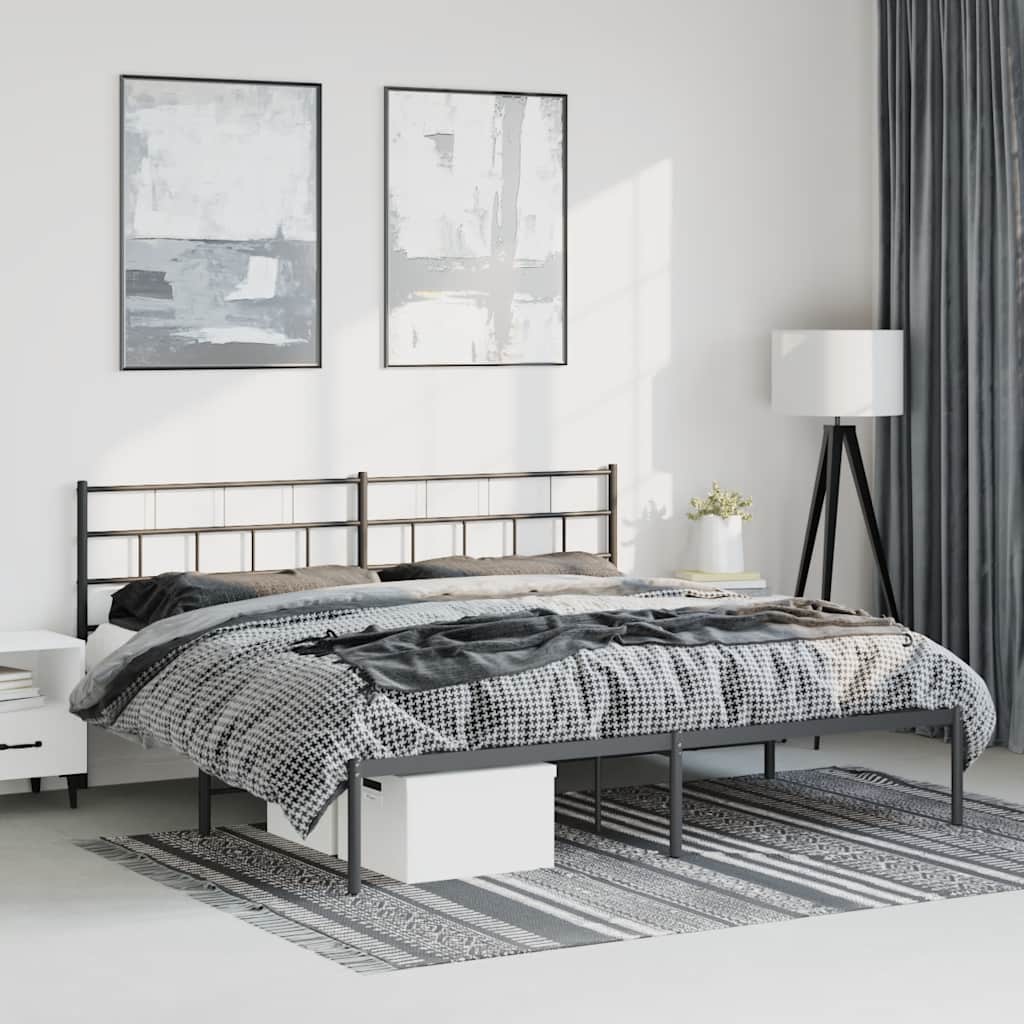 Bedframe met hoofdbord metaal zwart 183x213 cm is nu te koop bij PeponiXL, paradijselijk wonen!