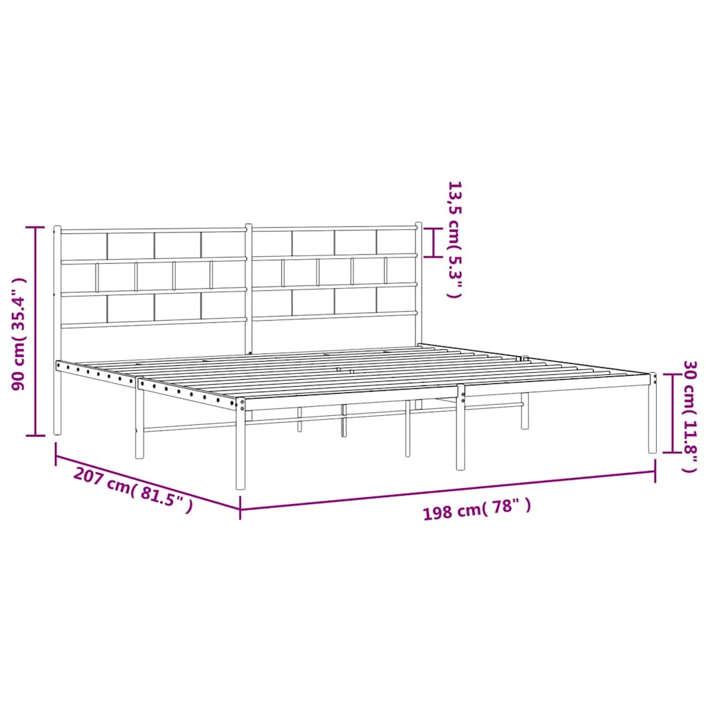 Bedframe met hoofdbord metaal zwart 193x203 cm is nu te koop bij PeponiXL, paradijselijk wonen!