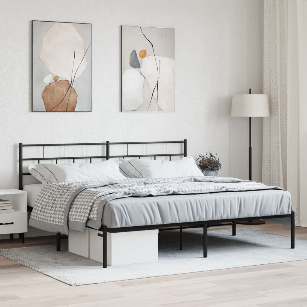 Bedframe met hoofdbord metaal zwart 193x203 cm is nu te koop bij PeponiXL, paradijselijk wonen!