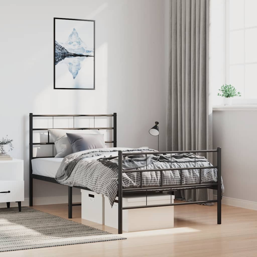 Bedframe met hoofd- en voeteneinde metaal zwart 100x190 cm is nu te koop bij PeponiXL, paradijselijk wonen!
