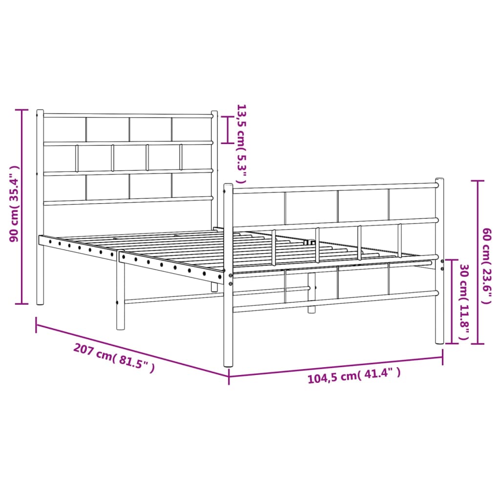Bedframe met hoofd- en voeteneinde metaal zwart 100x200 cm is nu te koop bij PeponiXL, paradijselijk wonen!
