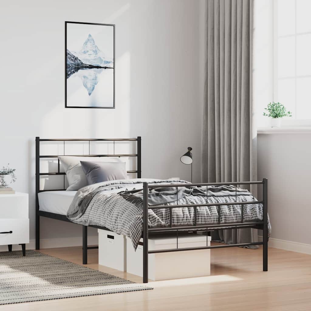 Bedframe met hoofd- en voeteneinde metaal zwart 100x200 cm is nu te koop bij PeponiXL, paradijselijk wonen!