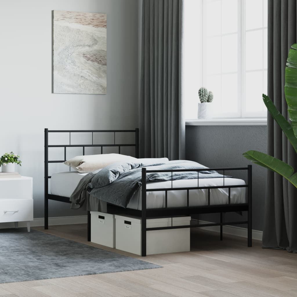 Bedframe met hoofd- en voeteneinde metaal zwart 107x203 cm is nu te koop bij PeponiXL, paradijselijk wonen!