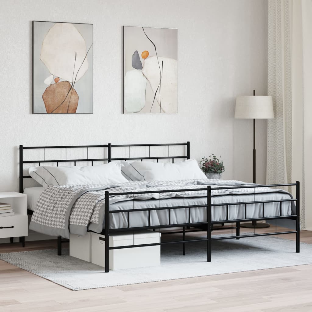 Bedframe met hoofd- en voeteneinde metaal zwart 200x200 cm is nu te koop bij PeponiXL, paradijselijk wonen!
