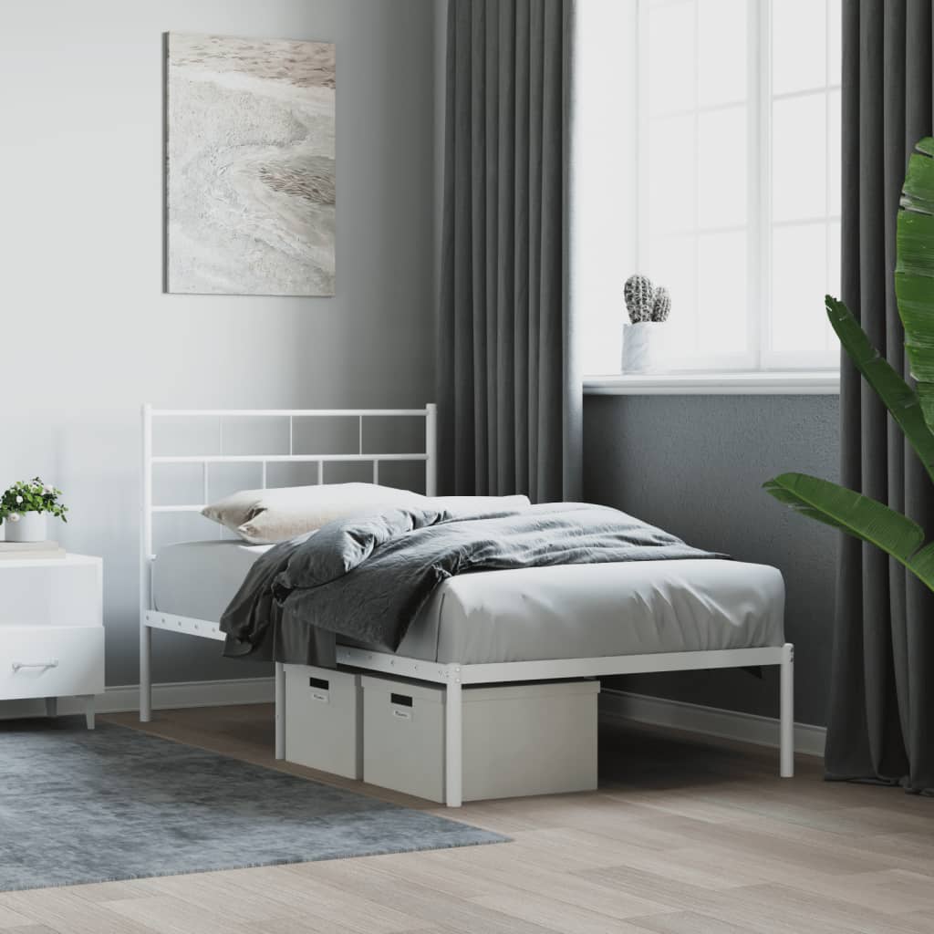 Bedframe met hoofdbord metaal wit 80x200 cm is nu te koop bij PeponiXL, paradijselijk wonen!