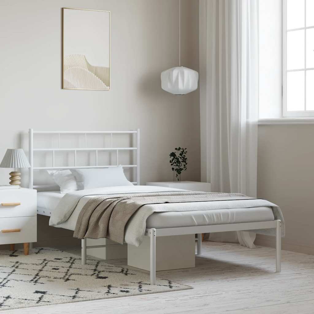 Bedframe met hoofdbord metaal wit 100x190 cm is nu te koop bij PeponiXL, paradijselijk wonen!