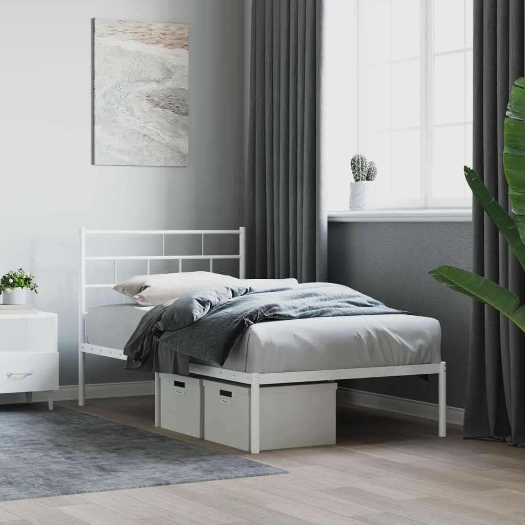 Bedframe met hoofdbord metaal wit 107x203 cm is nu te koop bij PeponiXL, paradijselijk wonen!