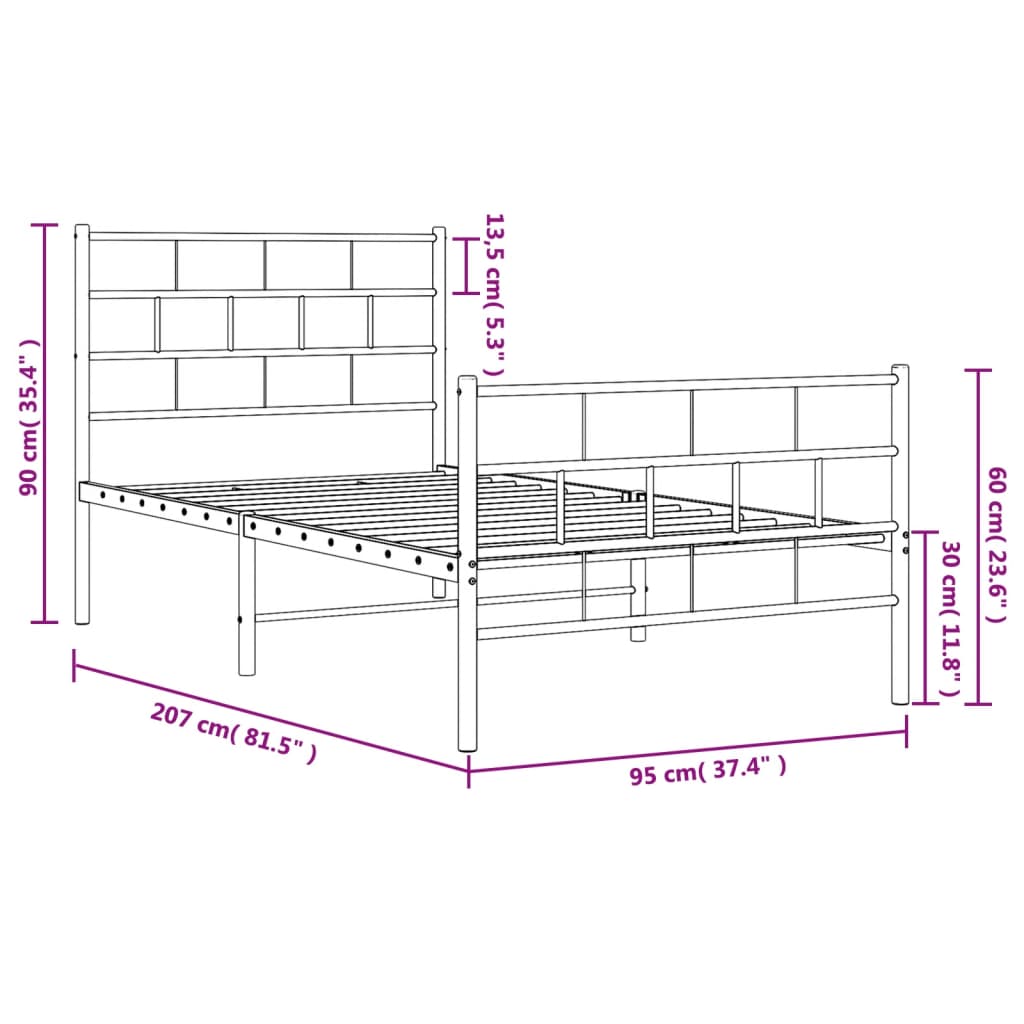 Bedframe met hoofd- en voeteneinde metaal wit 90x200 cm is nu te koop bij PeponiXL, paradijselijk wonen!