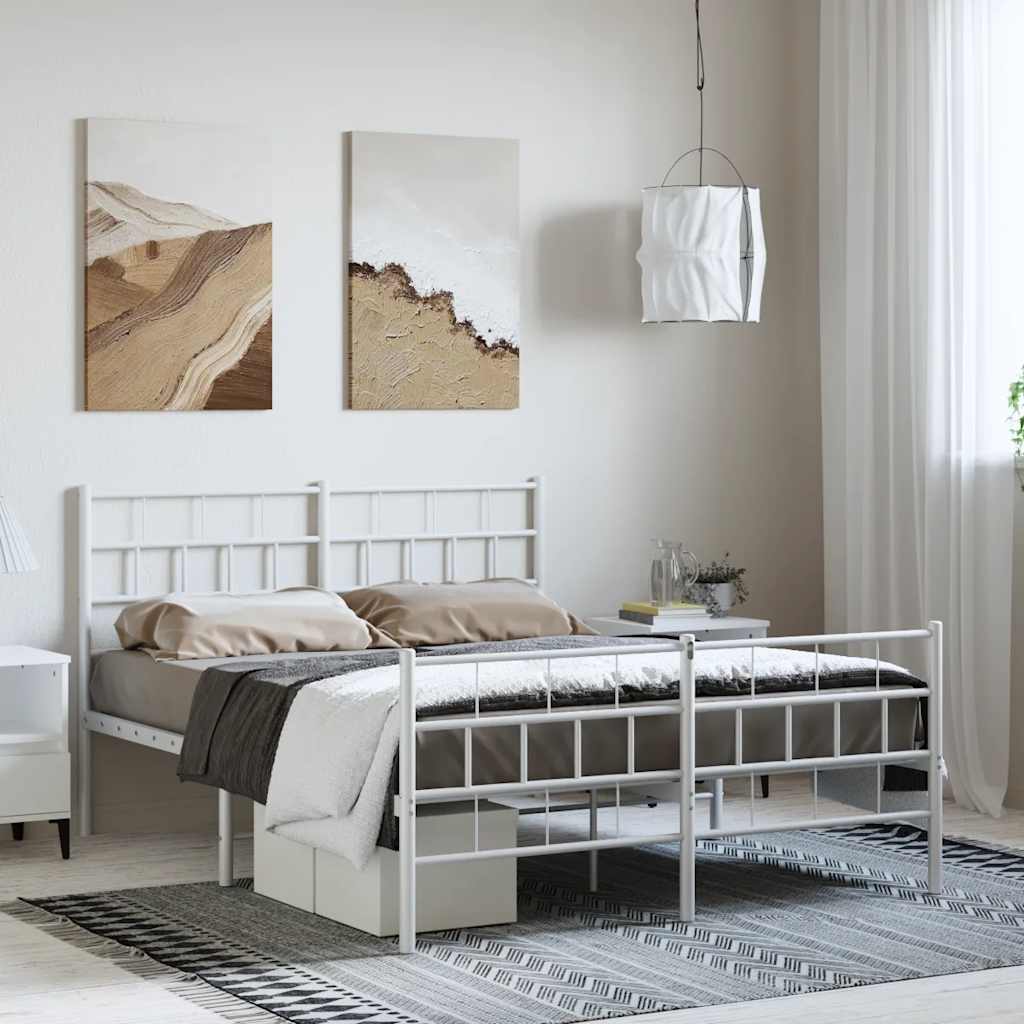 Bedframe met hoofd- en voeteneinde metaal wit 135x190 cm is nu te koop bij PeponiXL, paradijselijk wonen!