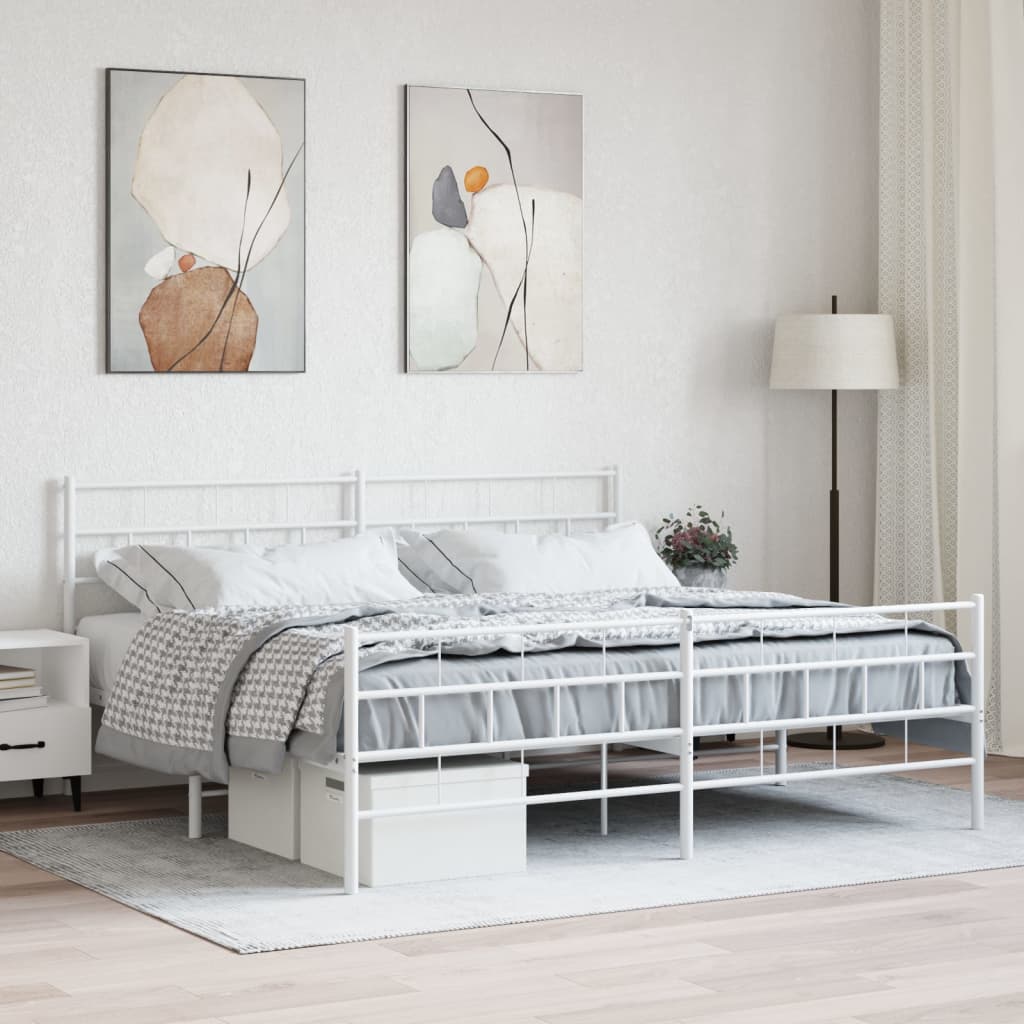 Bedframe met hoofd- en voeteneinde metaal wit 200x200 cm is nu te koop bij PeponiXL, paradijselijk wonen!