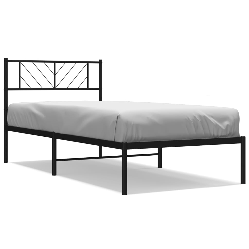 Bedframe met hoofdbord metaal zwart 75x190 cm is nu te koop bij PeponiXL, paradijselijk wonen!
